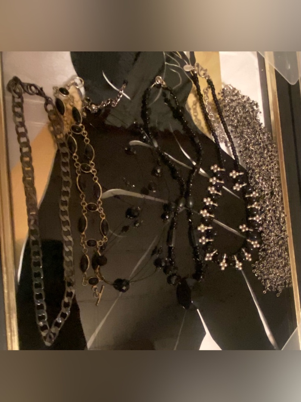5 Black Necklaces & 925 Silver and Black Bracelet #124